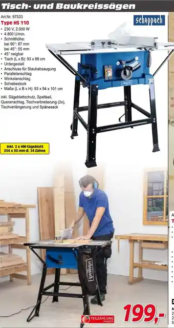 Zgonc scheppach Tisch- und Baukreissägen Type HS 110 Angebot