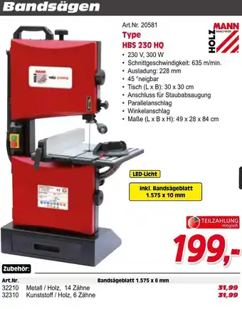 Zgonc HOLZ MANN Bandsägen Type HBS 230 HQ Angebot