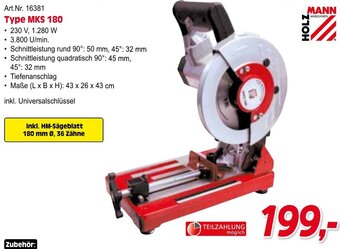 Zgonc HOLZ.  MANN Metall-Trennsägen und Metall-Bandsägen Type MKS 180 Angebot