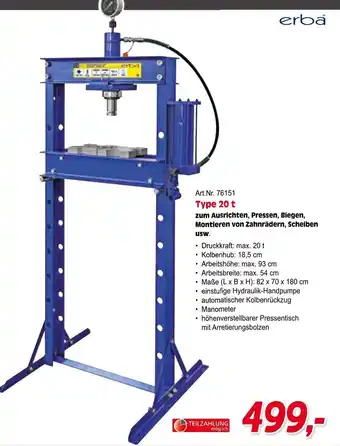 Zgonc erba Werkstattpressen Art.Nr. 76151 Type 20 t Angebot