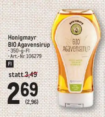 Metro Honigmayr BIO Agavensirup 350g Angebot