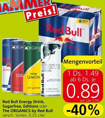 Spar Red Bull Energy Drink, Sugarfree, Editions oder The ORGANICS by Red Bull versch. Sorten, 0,25 Liter Angebot