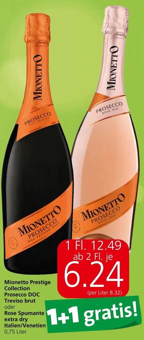 Spar Mionetto Prestige Collection Prosecco DOC Treviso brut oder Rose Spumante extra dry Italien/Venetien 0,75 Liter Angebot