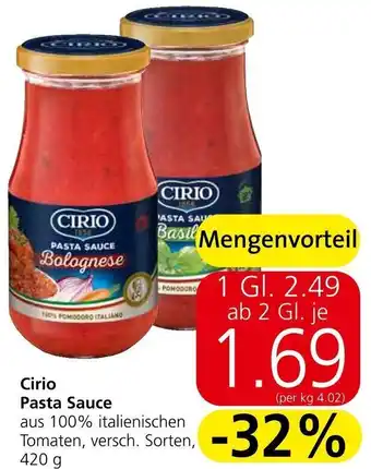 Spar Cirio Pasta Sauce aus 100% italienischen Tomaten, versch. Sorten, 420 g Angebot
