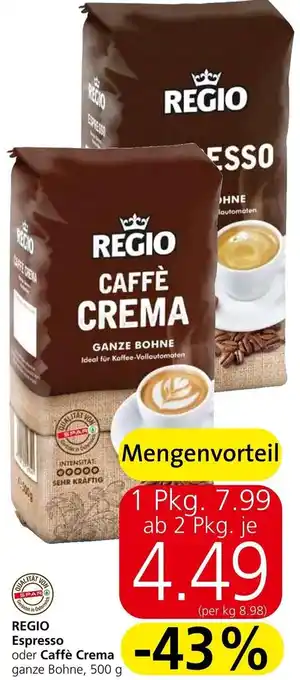 Spar REGIO Espresso oder Caffè Crema ganze Bohne, 500 g Angebot