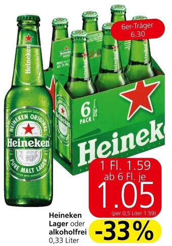Spar Heineken Lager oder alkoholfrei 0,33 Liter Angebot