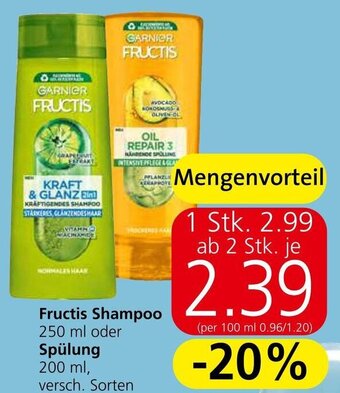 Spar Fructis Shampoo 250 ml oder Spülung 200 ml, versch. Sorten Angebot