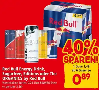 Interspar Red Bull Energy Drink, Sugarfree, Editions oder The ORGANICS by Red Bull Verschiedene Sorten, 0,25-Liter-EINWEG-Dose Angebot