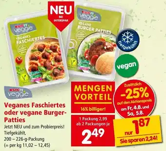 Interspar Veganes Faschiertes oder vegane Burger-Patties 200-226-g-Packung Angebot