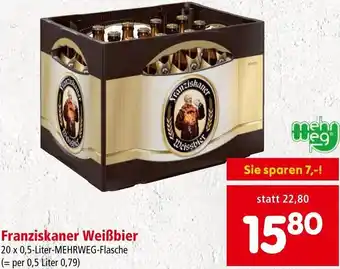 Interspar Franziskaner Weißbier 20 x 0,5-Liter-MEHRWEG-Flasche (= per 0,5 Liter 0,79) Angebot