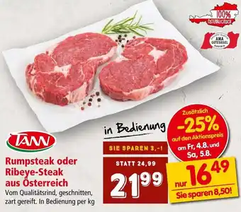 Interspar Rumpsteak oder Ribeye-Steak aus Österreich Vom Qualitätsrind, geschnitten, zart gereift. In Bedienung per kg Angebot