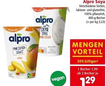 Interspar Alpro Soya Verschiedene Sorten, laktose- und glutenfrei, 100% pflanzlich, 400-g-Becher Angebot
