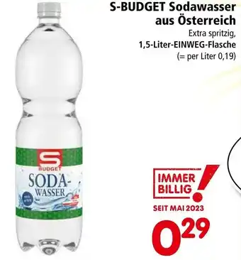 Interspar S-BUDGET Sodawasser aus Österreich Extra spritzig, 1,5-Liter-EINWEG-Flasche Angebot