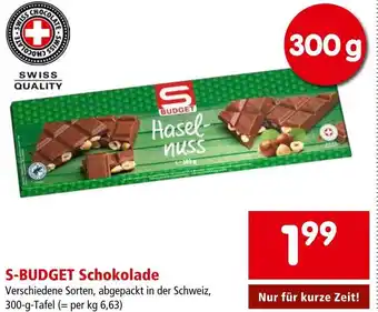 Interspar S-BUDGET Schokolade Verschiedene Sorten, abgepackt in der Schweiz, 300-g-Tafel Angebot
