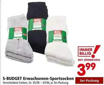Interspar S-BUDGET Erwachsenen-Sportsocken Verschiedene Farben, Gr. 35/38 - 43/46, je 3er-Packung Angebot