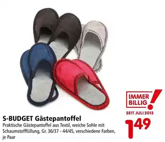 Interspar S-BUDGET Gästepantoffel Gr. 36/37-44/45, verschiedene Farben, je Paar Angebot