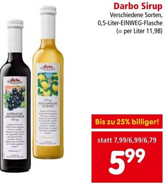 Interspar Darbo Sirup Verschiedene Sorten, 0,5-Liter-EINWEG-Flasche Angebot