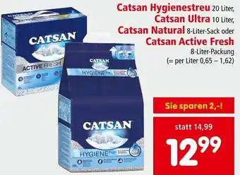 Interspar Catsan Hygienestreu 20 Liter, Catsan Ultra 10 Liter, Catsan Natural 8-Liter-Sack oder Catsan Active Fresh 8-Liter-Packung Angebot