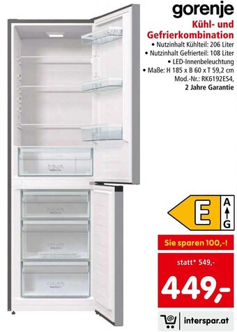 Interspar gorenje Kühl- und Gefrierkombination Angebot
