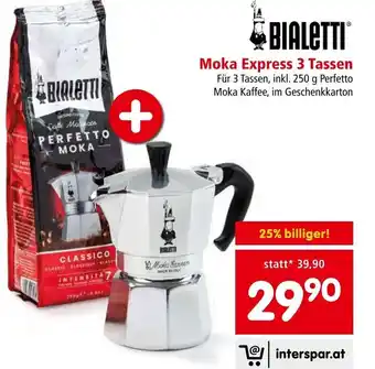 Interspar BIALETTIⓇ Moka Express 3 Tassen Für 3 Tassen, inkl. 250 g Perfetto Moka Kaffee, im Geschenkkarton Angebot