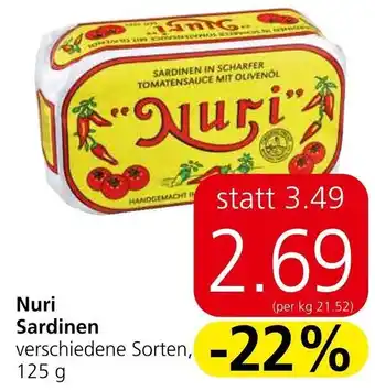 Eurospar Nuri Sardinen verschiedene Sorten, 125 g Angebot