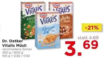 Unimarkt Dr. Oetker Vitalis Müsli verschiedene Sorten 450 g/ 600 g 100 g = 0.82 / 0.62 Angebot