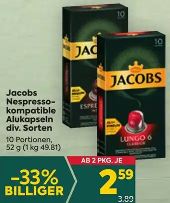 Billa Jacobs Nespresso-kompatible Alukapseln div. Sorten 10 Portionen, 52 g Angebot