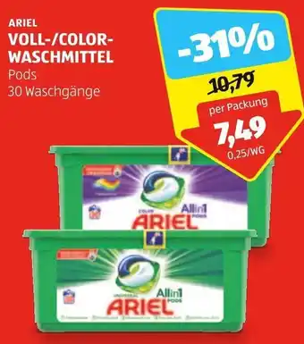 Hofer ARIEL VOLL-/COLOR-WASCHMITTEL Pods 30 Waschgänge Angebot