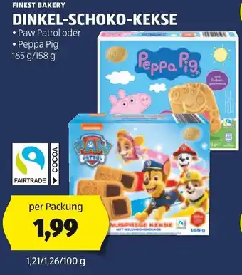 Hofer FINEST BAKERY DINKEL-SCHOKO-KEKSE 165g/ 158 g Angebot