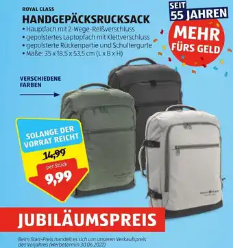 Hofer ROYAL CLASS HANDGEPÄCKSRUCKSACK • Maße: 35 x 18,5 x 53,5 cm (L x B x H) Angebot