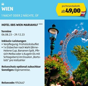 Hofer WIEN 1 NACHT ODER 2 NÄCHTE, ÜF Angebot
