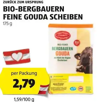 Hofer ZURÜCK ZUM URSPRUNG BIO-BERGBAUERN FEINE GOUDA SCHEIBEN 175 g Angebot