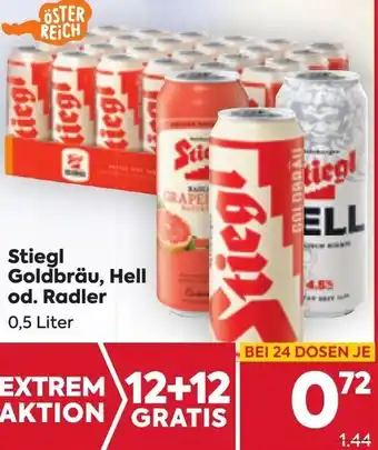 Billa Stiegl Goldbräu, Hell od. Radler 0,5 Liter Angebot