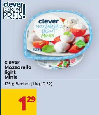 Billa clever MOZZARELLA LIGHT MINIS 125 g Becher (1 kg 10.32) Angebot