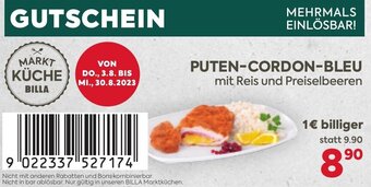 Billa PUTEN-CORDON-BLEU mit Reis und Preiselbeeren Angebot