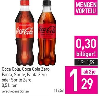 Sutterlüty Coca Cola, Coca Cola Zero, Fanta, Sprite, Fanta Zero oder Sprite Zero 0,5 Liter Angebot