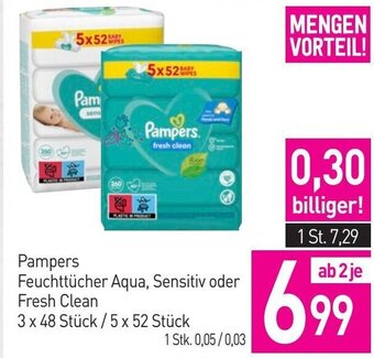 Sutterlüty Pampers Feuchttücher Aqua, Sensitiv oder Fresh Clean 3 x 48 Stück/5 x 52 Stück Angebot