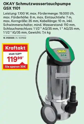 Lagerhaus OKAY Schmutzwassertauchpumpe GSX 1101 Angebot