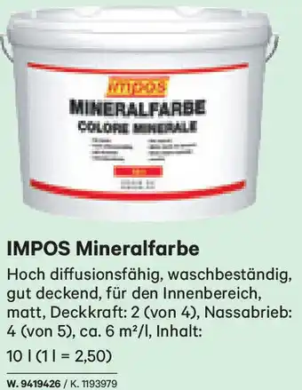 Lagerhaus IMPOS Mineralfarbe 10 L Angebot