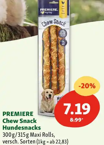 Fressnapf PREMIERE Chew Snack Hundesnacks 300g/315g Maxi Rolls, versch. Sorten (1kg = ab 22,83) Angebot