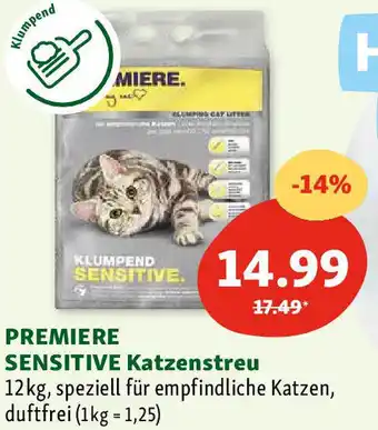Fressnapf PREMIERE SENSITIVE Katzenstreu 12kg, speziell für empfindliche Katzen, duftfrei (1kg = 1,25) Angebot