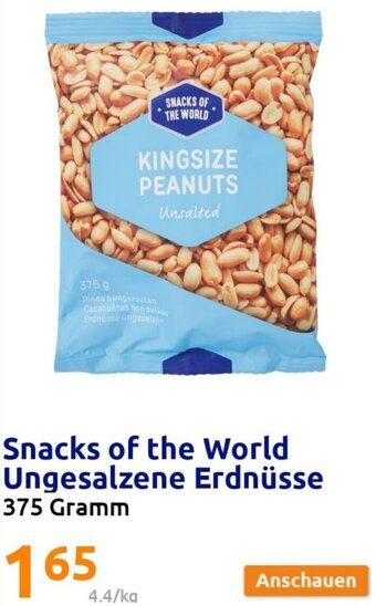 Action Snacks of the World Ungesalzene Erdnüsse 375 Gramm Angebot