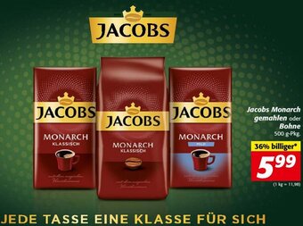 Nah&Frisch Jacobs Monarch gemahlen oder Bohne 500 g-Pkg. Angebot