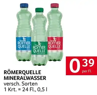 Transgourmet RÖMERQUELLE MINERALWASSER versch. Sorten 1 Krt. = 24 Fl., 0,5 1 per Fl. Angebot