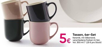 Pepco Tassen, 4er-Set Keramik, mit Silberrand, verschiedene Farben im Set, Vol. 300 ml Angebot