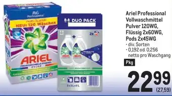 Metro Ariel Professional Vollwaschmittel Pulver 120WG, Flüssig 2x60WG, Pods 2x45WG Angebot