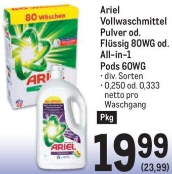 Metro Ariel Vollwaschmittel Pulver od. Flüssig 80WG od. All-in-1 Pods 60WG Angebot