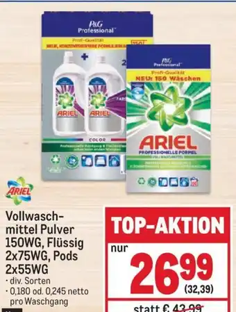 Metro Vollwasch-mittel Pulver 150WG, Flüssig 2x75WG, Pods 2x55WG Angebot