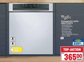 Metro Whirlpool Einbaugeschirrspüler WB03T133PFX Angebot