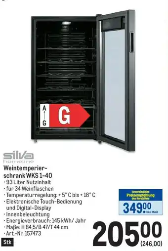 Metro silva homeline Weintemperier-schrank WKS 1-40 Angebot